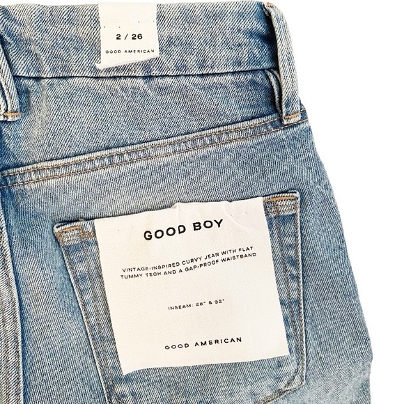 Good American Good Boy Curvy Distressed Knee Jean Size 2 / 26 New - Picture 8 of 9